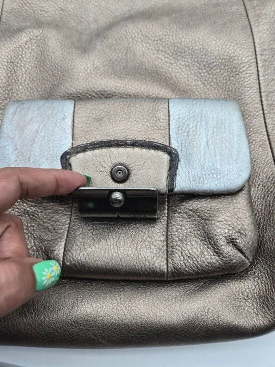 Coach Kristen Metallic Slouch Leather Handbag Hobo Shoulder Bag Front Pocket w/ - Picture 8 of 12